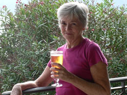 Nancy with her afternoon beer