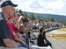 Crowds waiting for Old Faithful