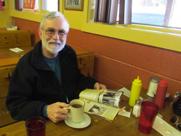 Bill eating breakfast at the Cowboy Cafe
